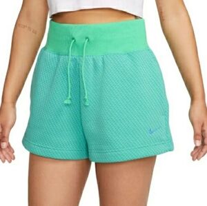 Nike Sweat Short Green Blue Nike Swoosh Size Large Fleece Thick Drawstring